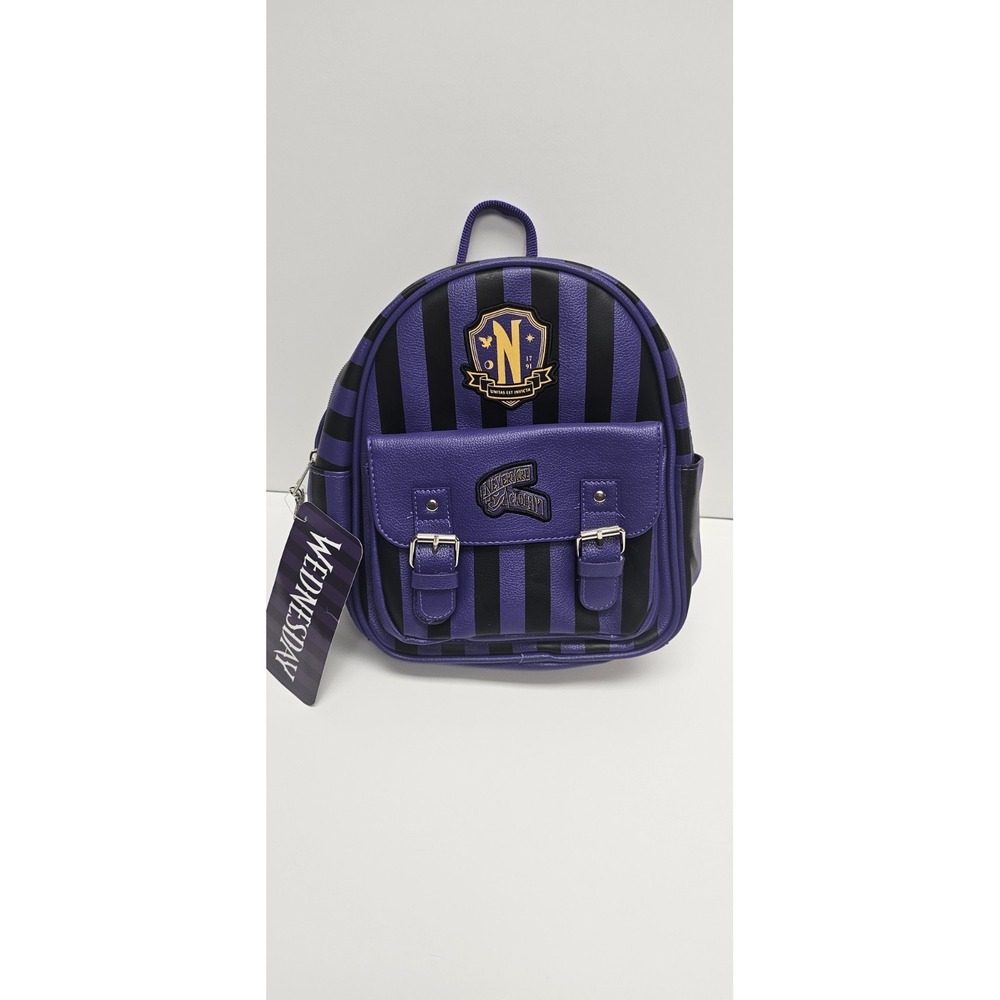 Addams Nevermore Academy Women's Striped Mini Backpack New With Tags